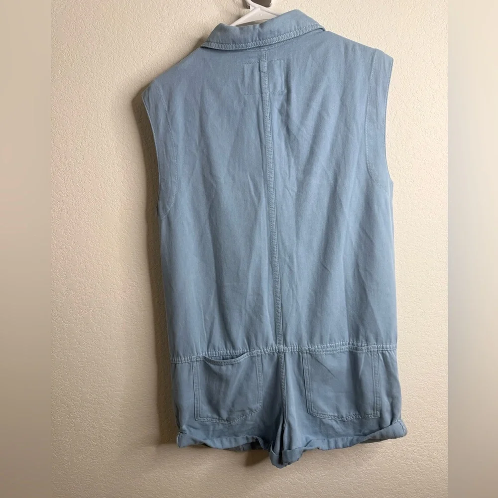 Anthropologie Pilcro Sleeveless Collared Romper Blue Sz Small - Picture 12 of 15